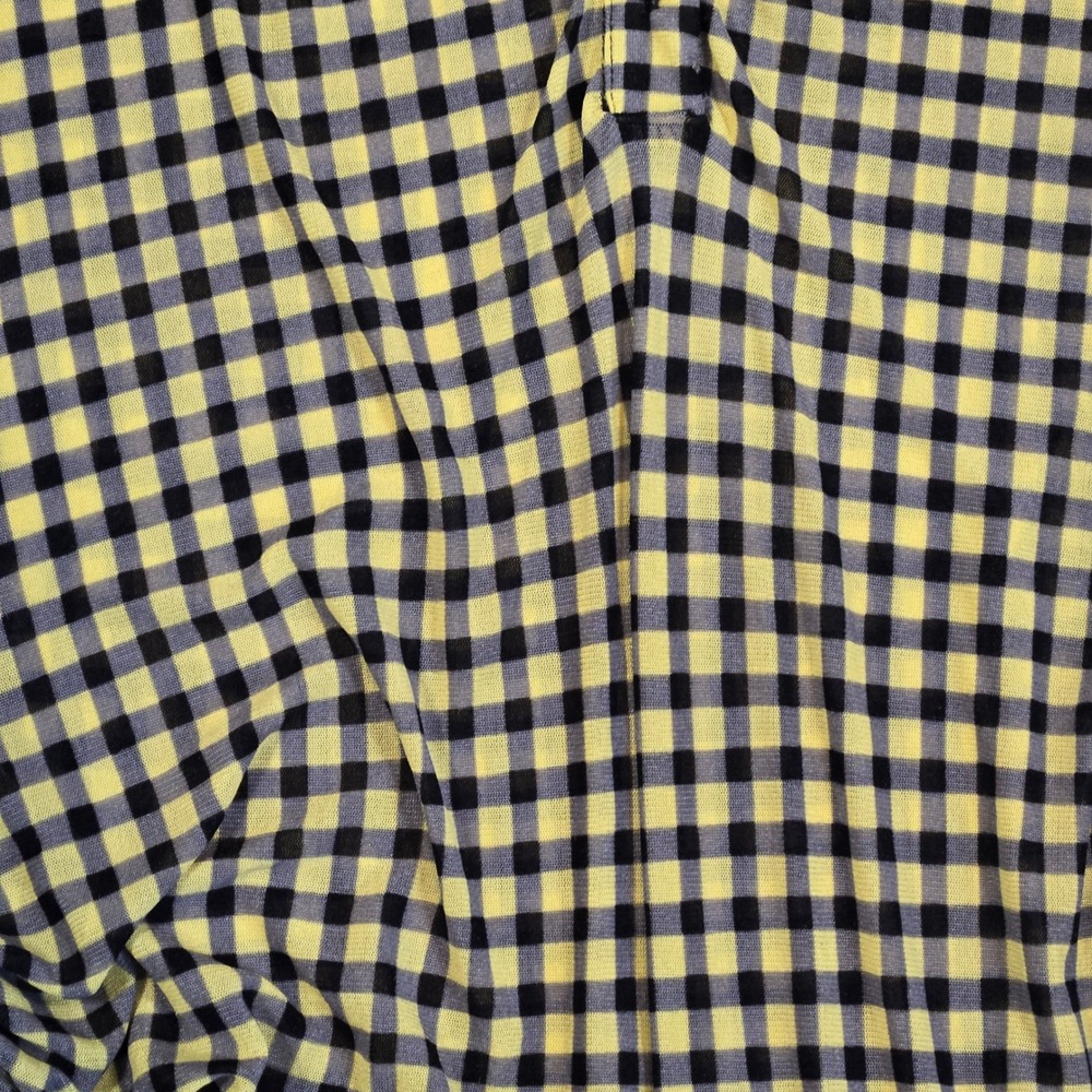 Black & yellow plaid gingham oversized ruched button up short sleeve shirt MD - Picture 6 of 6